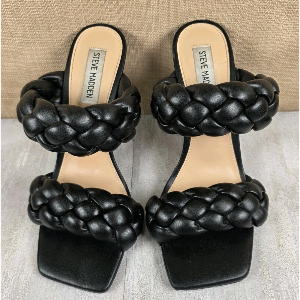Steve Madden Women's Kenley Heeled Sandal Black 8M Stiletto Braided‎ Disco Party